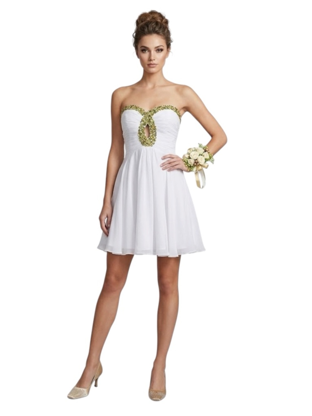 Sherri Hill White mini strapless prom, homecoming or evening dress. Size:2